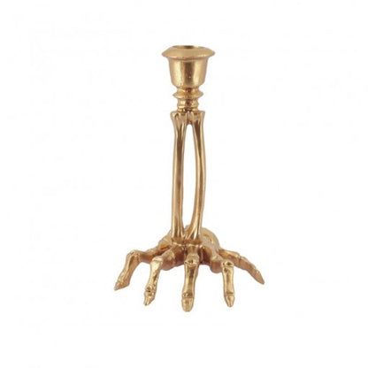 Castiçal Mão de Esqueleto Resina Dourado 10,5x15cm