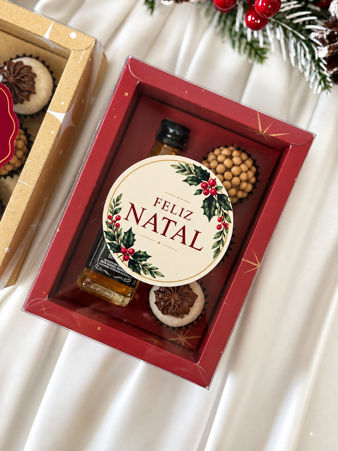 Etiqueta Autocolante Azevinho de Natal 7,5cm - Pack 10 un.