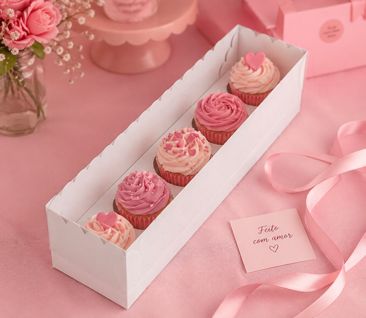 White Box for 5 Cupcakes with PVC Lid 