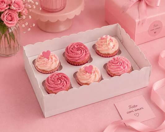 White Box for 6 Cupcakes with PVC Lid 