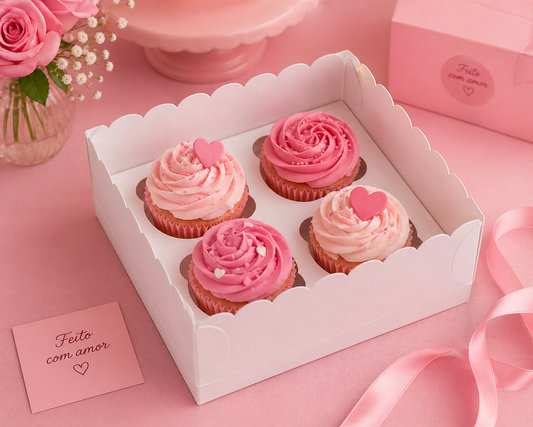 White Box for 4 Cupcakes with PVC Lid 