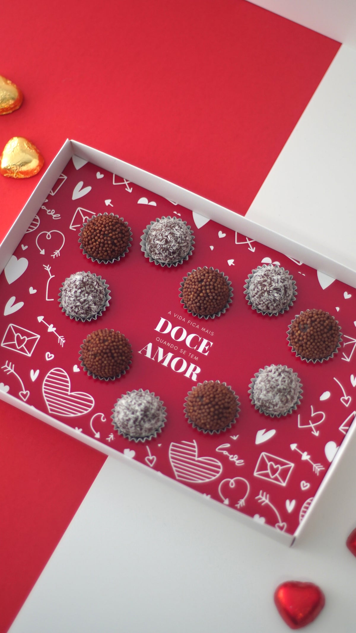 Caixa Coração 10 Brigadeiros - Dia dos Namorados - Branca