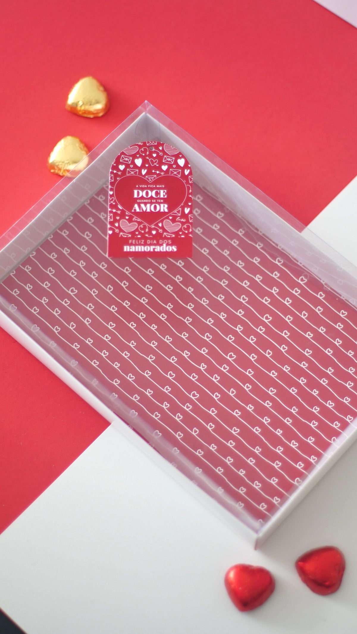Box/Tray 25x17cm with label - Valentine's Day - White