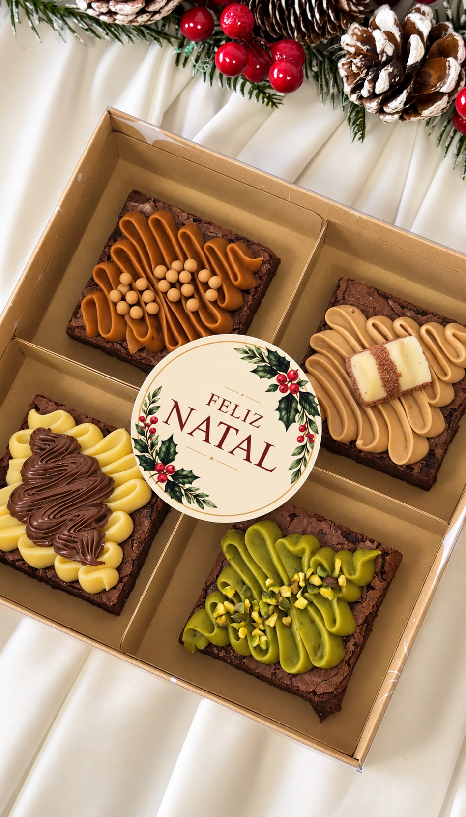 Kraft Box 20x20x4cm with Band and Dividers - Christmas Star Line