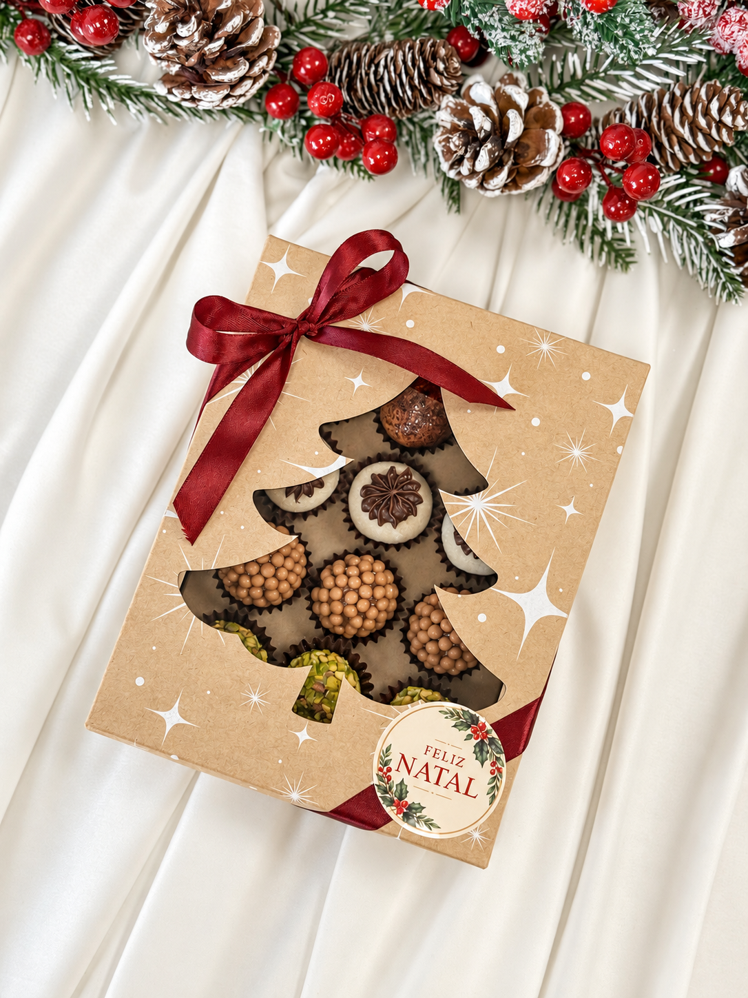 Etiqueta Autocolante Azevinho de Natal 5cm - Pack 10 un.