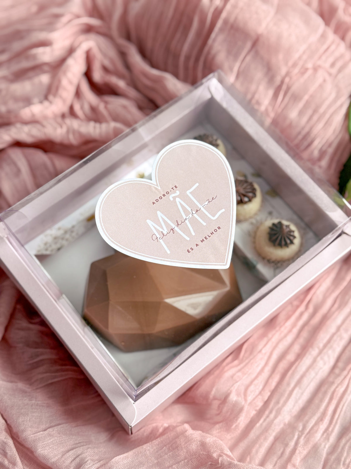 Caixa Rosa Mini-Bolo + 3 Doces- Dia da Mãe