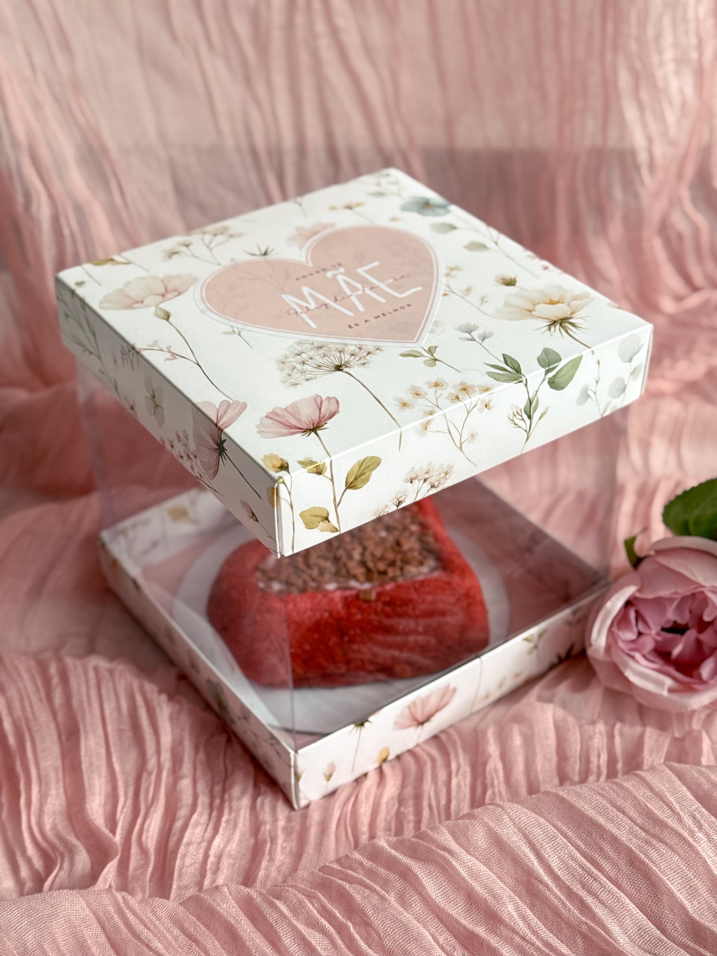 Caixa Rosa 15x15x15 c/ Etiqueta - Dia da Mãe