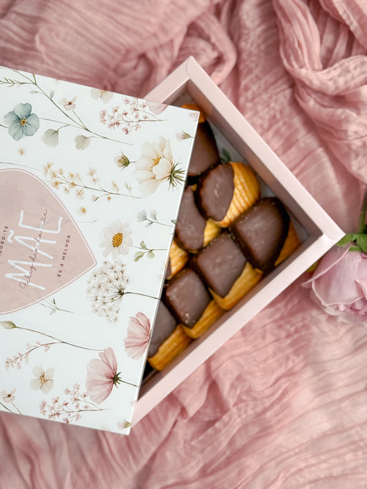 Caixa Rosa Bolachas/Presentes c/fundo e etiqueta - Dia da Mãe