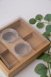 Fondue Box with Bowls + Dividers with PVC Lid - Kraft