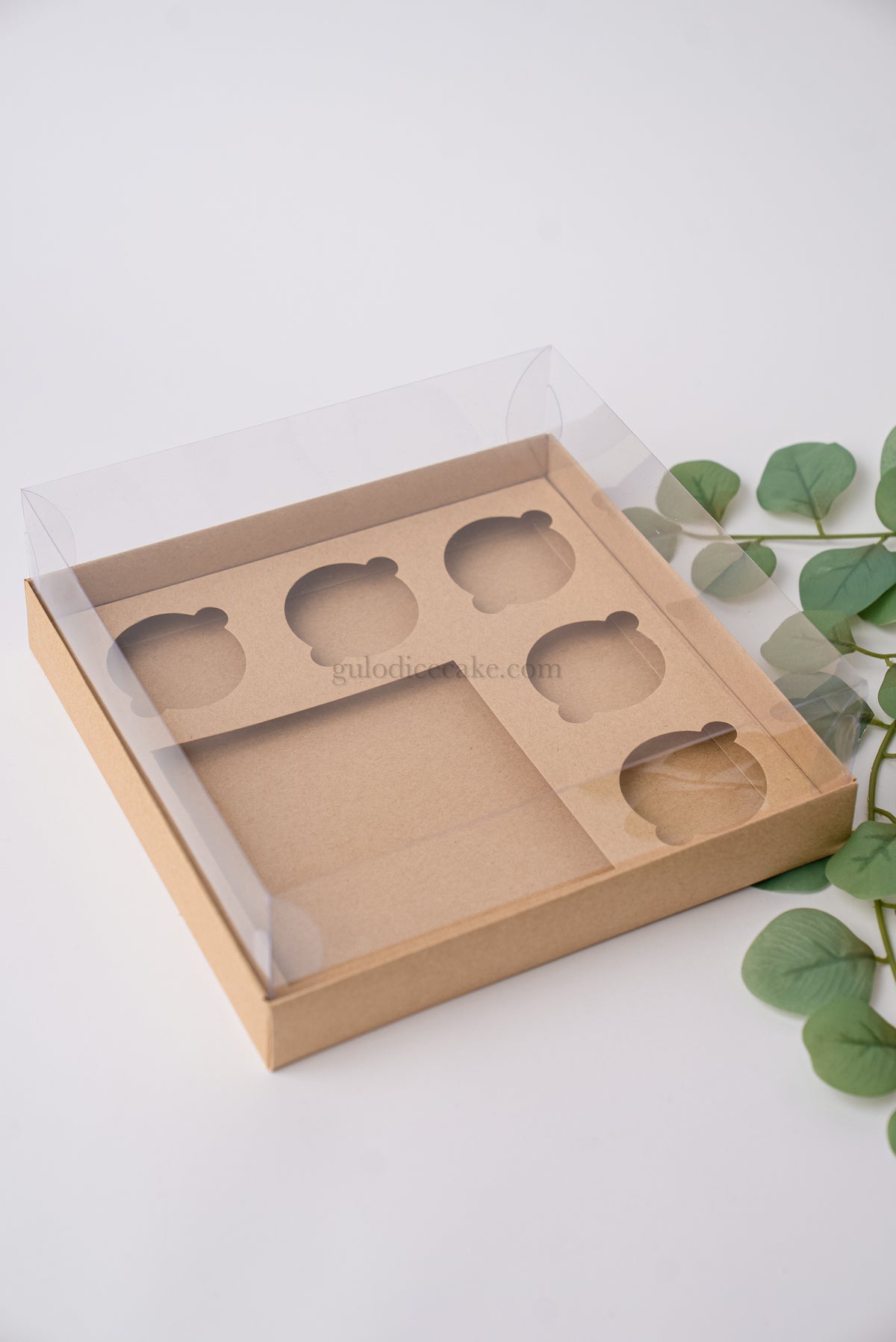 Caixa Bolo + 5 Cupcakes c/ Tampa PVC – Kraft