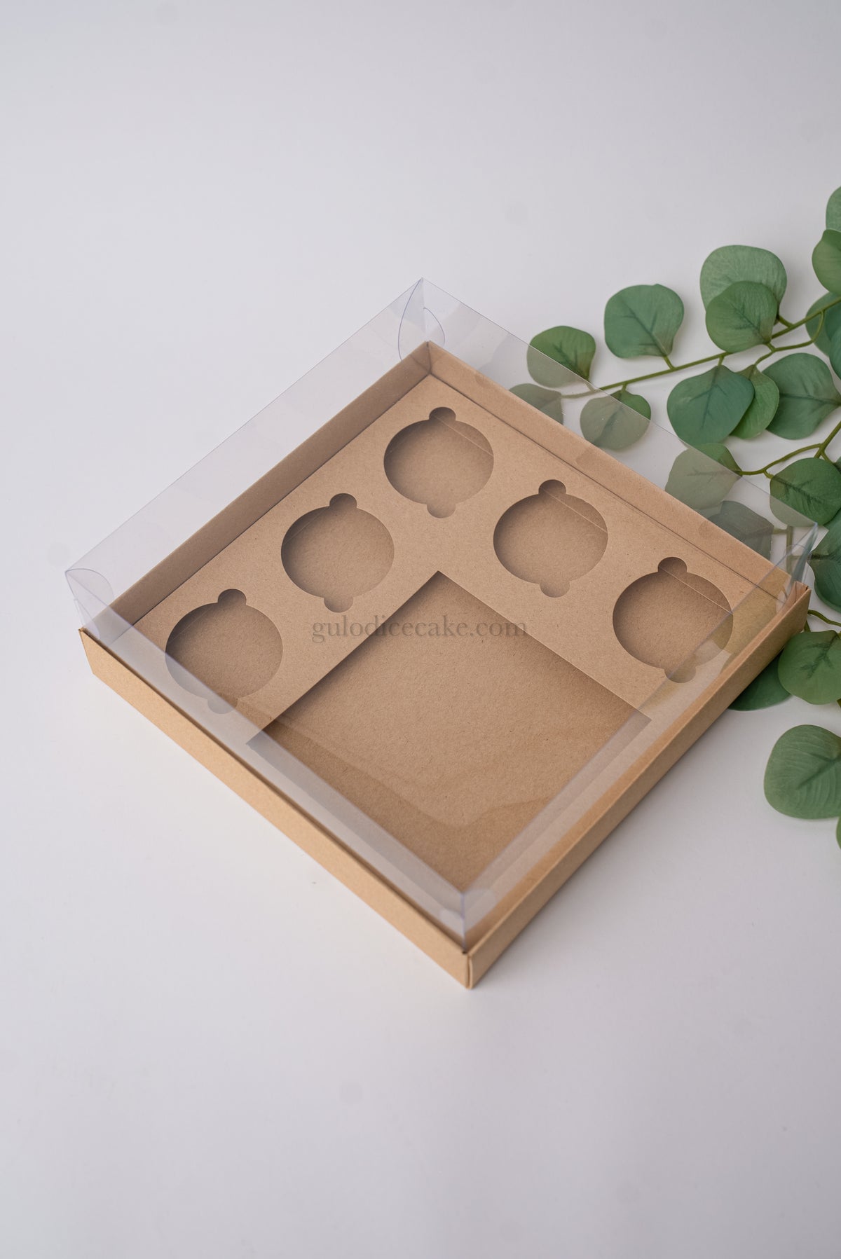 Caixa Bolo + 5 Cupcakes c/ Tampa PVC – Kraft