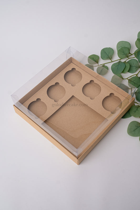Caixa Bolo + 5 Cupcakes c/ Tampa PVC – Kraft