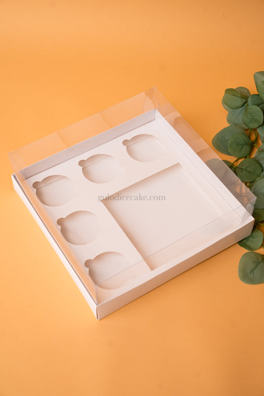 Caixa Bolo + 5 Cupcakes c/ Tampa PVC – Branca