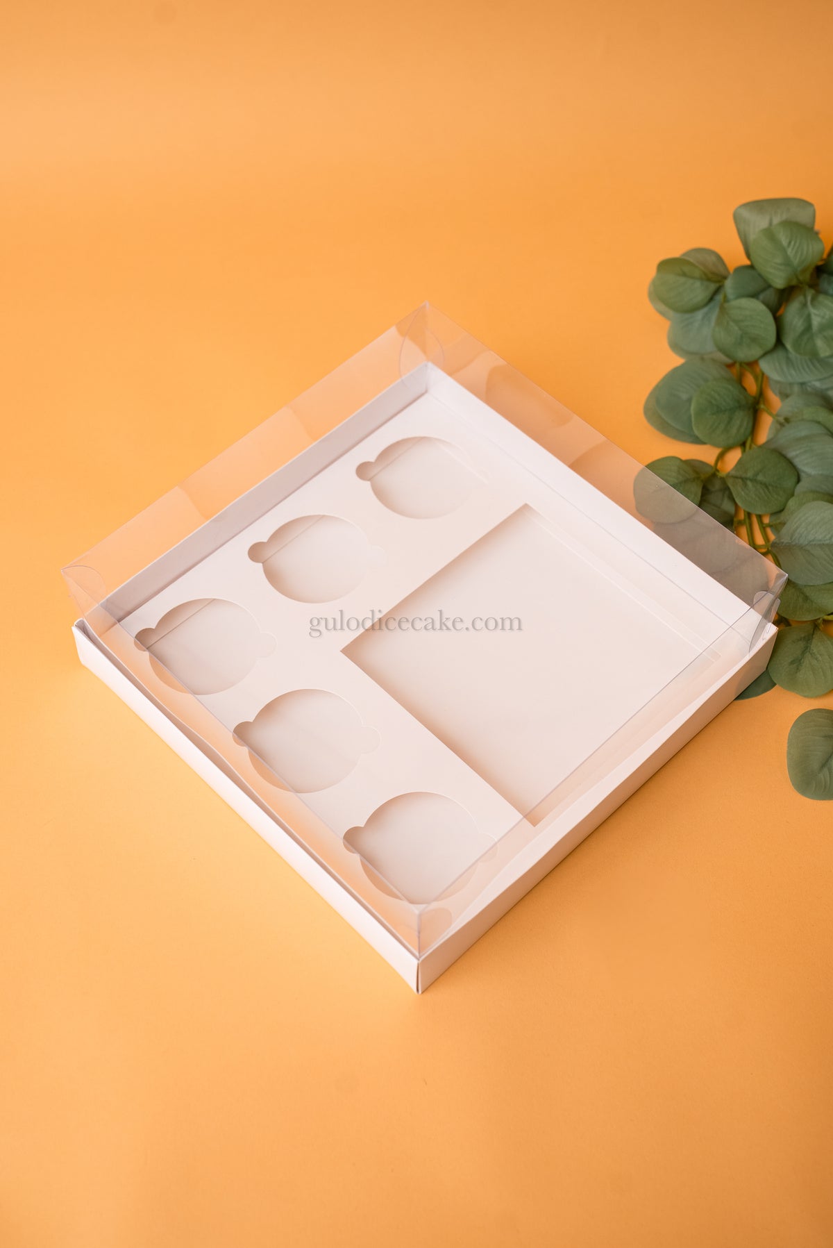 Cake Box + 5 Cupcakes with PVC Lid – White
