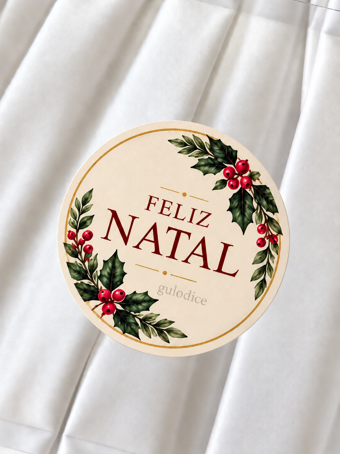 Etiqueta Autocolante Azevinho de Natal 7,5cm - Pack 10 un.