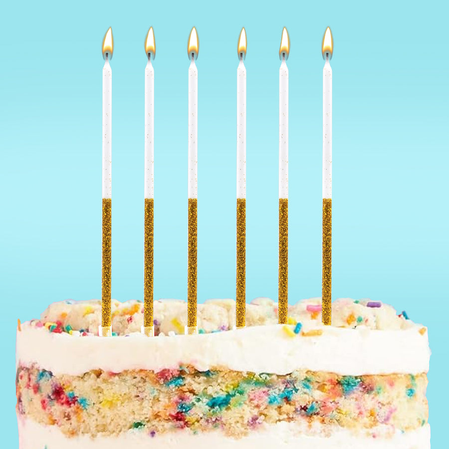 Tall White Candles with Gold Detail