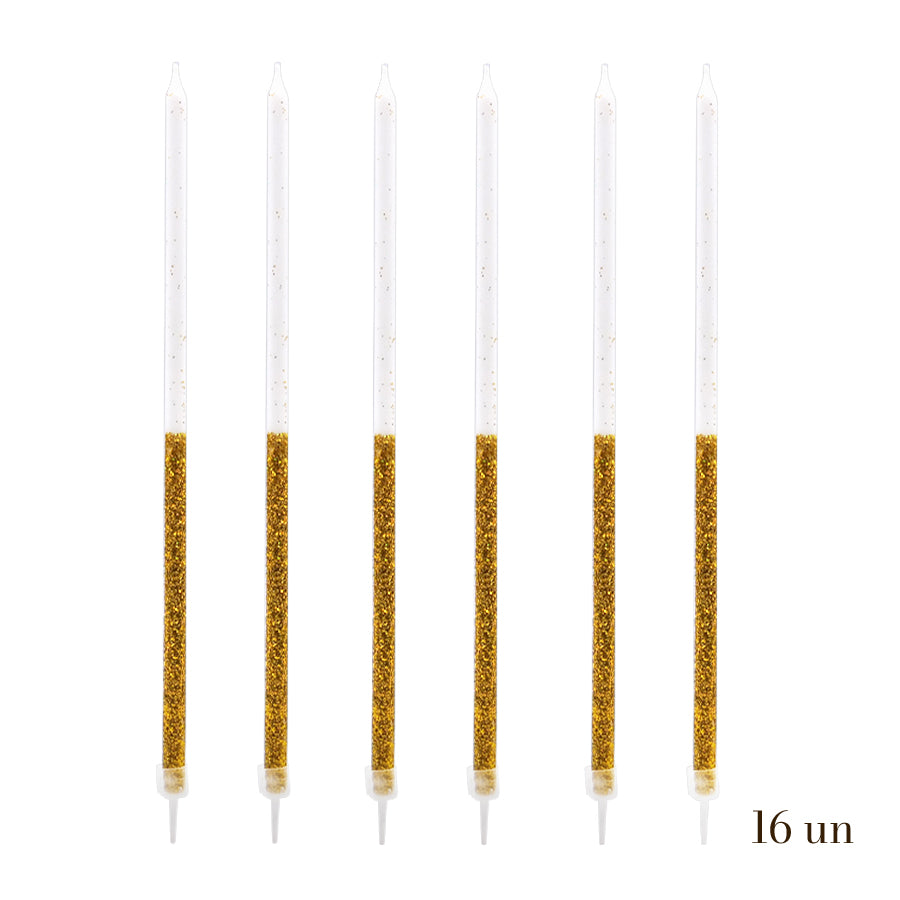 Tall White Candles with Gold Detail