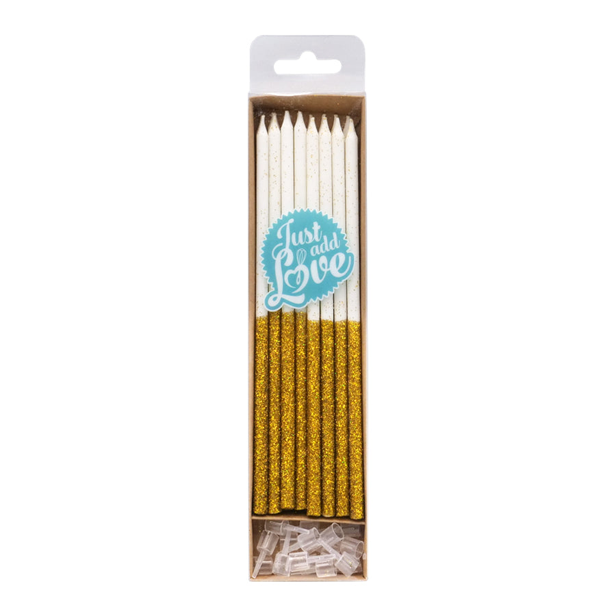Tall White Candles with Gold Detail