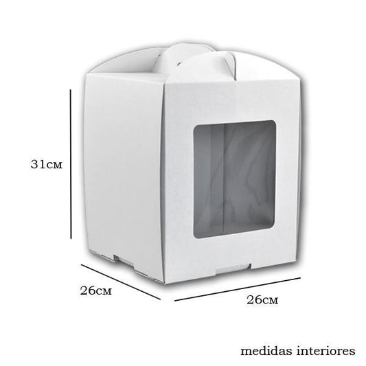Caixa para bolo c/janela 26x26x31 BRANCA - PACK 10UN