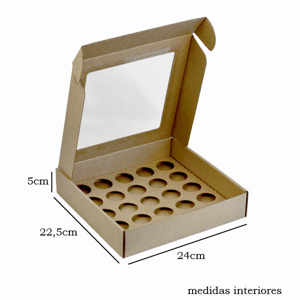 Caixa p/ 25 Brigadeiros c/janela Kraft - PACK 10UN